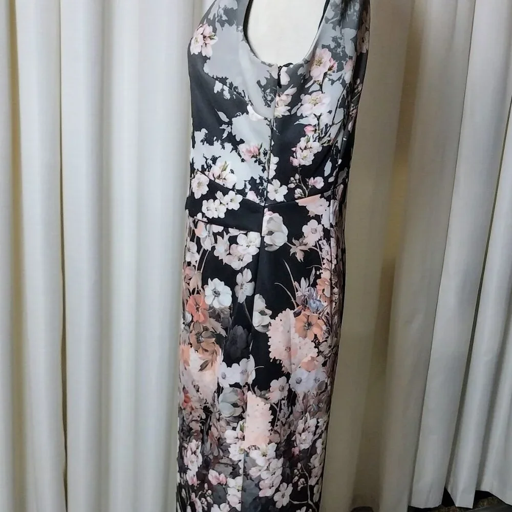 PHASE EIGHT SIZE 10 GRAY & PINK V NECK FLORAL MIDI DRESS - Picture 7 of 12